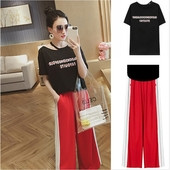 Κομψό γυναικείο σετ για έγκυες γυναίκες - μακρύ παντελόνι και μπλούζα με επιγραφή