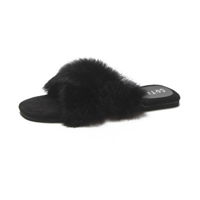 Papuci dama cu puf in doua culori