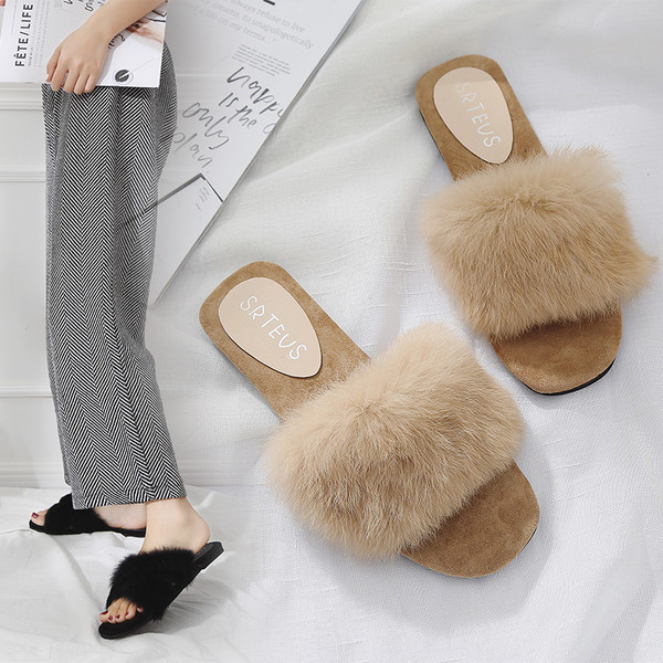 Papuci dama cu puf in doua culori