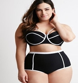 Costum de baie de damă de mărime mare în negru cu alb din două piese