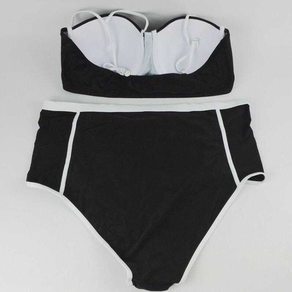 Costum de baie de damă de mărime mare în negru cu alb din două piese