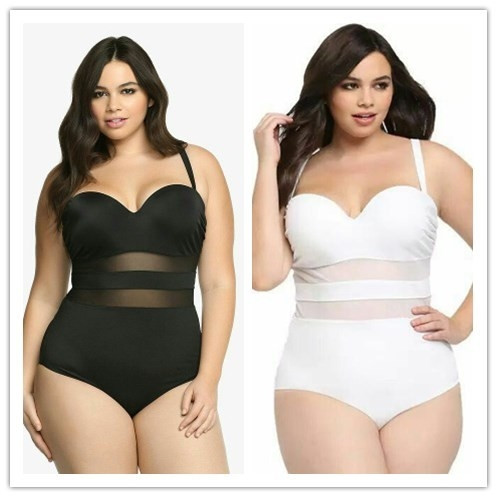 Costum de baie intreg de dama marime mare in alb-negru