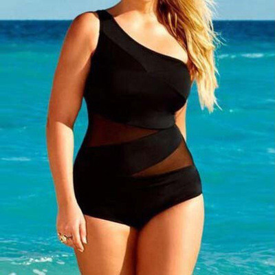 Nagy méretű fekete teljes női fürdőruha négy különböző modellben