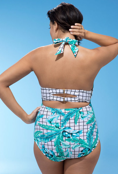 Costum de baie de marime mare pentru damă, cu decolteu în V