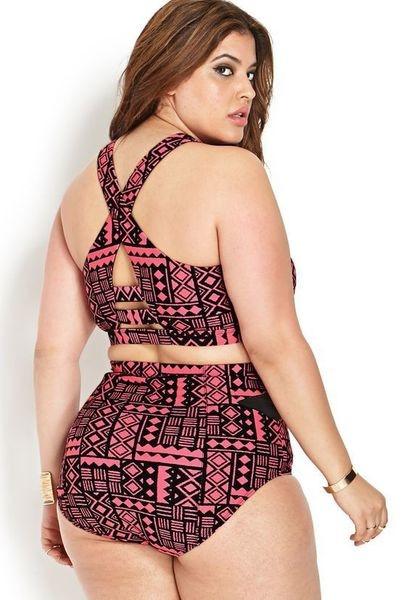 Costum de baie din două piese pentru femei de mărime mare cu bikini cu talie înaltă