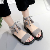 Sandale de dama cu sireturi in doua culori