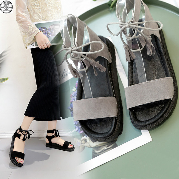 Sandale de dama cu sireturi in doua culori