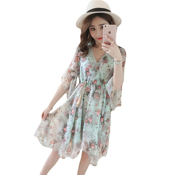 Rochie pentru gravide cu decor floral 3D si decolteu in V in trei culori