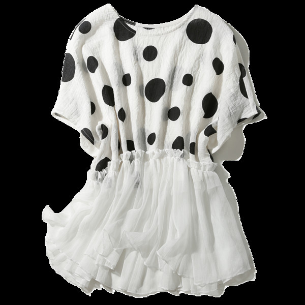 Μοντέρνα  μπλούζα για έγκυες γυναίκες σε σημεία σε λευκό και μαύρο χρώμα