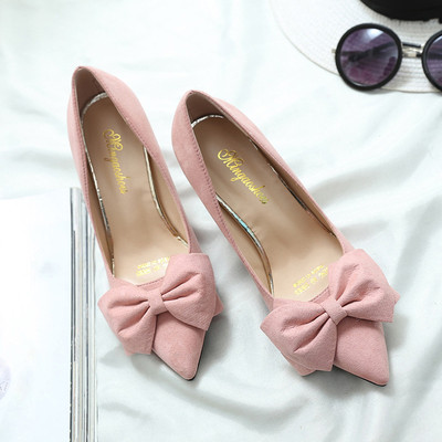 Pantofi de dama eleganti din piele intoarsa cu panglica in mai multe culori