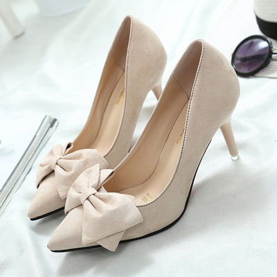 Pantofi de dama eleganti din piele intoarsa cu panglica in mai multe culori