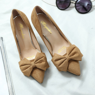 Pantofi de dama eleganti din piele intoarsa cu panglica in mai multe culori