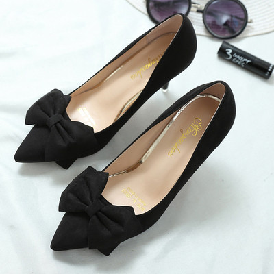 Pantofi de dama eleganti din piele intoarsa cu panglica in mai multe culori