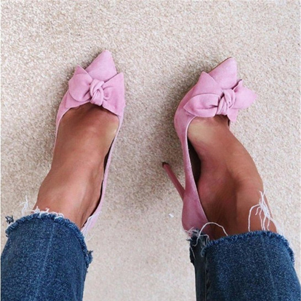 Pantofi de dama eleganti din piele intoarsa cu panglica in mai multe culori