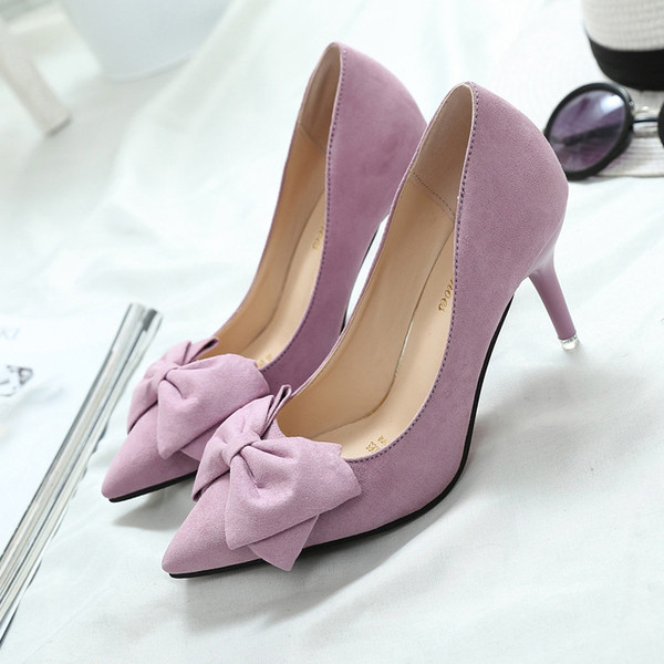 Pantofi de dama eleganti din piele intoarsa cu panglica in mai multe culori