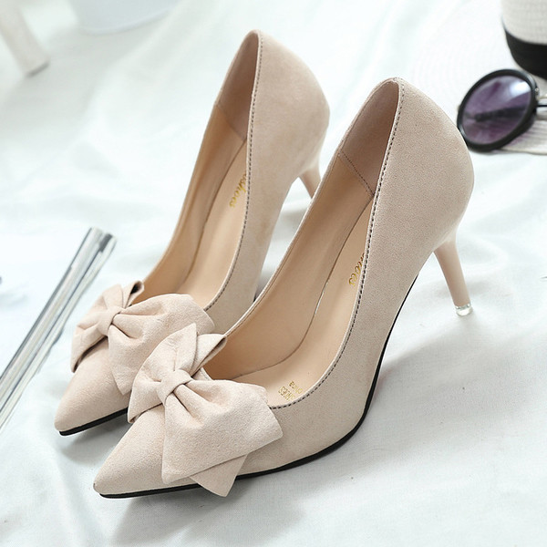 Pantofi de dama eleganti din piele intoarsa cu panglica in mai multe culori