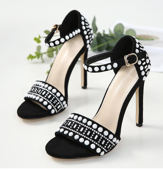 Sandale de dama moderne cu decor cu curea si margele in doua culori