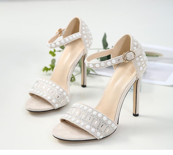 Sandale de dama moderne cu decor cu curea si margele in doua culori