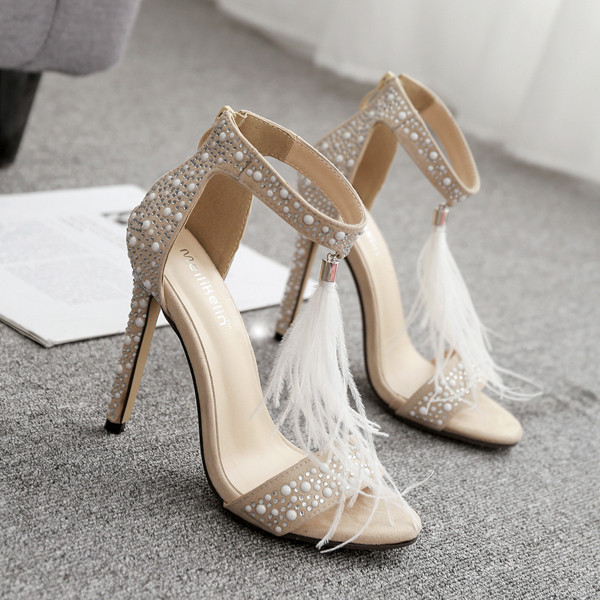 Sandale de dama moderne cu decor de puf si margele