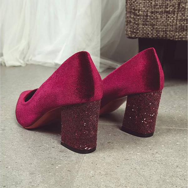 Pantofi eleganti de dama din piele intoarsa cu efect de toc stralucitor in doua culori