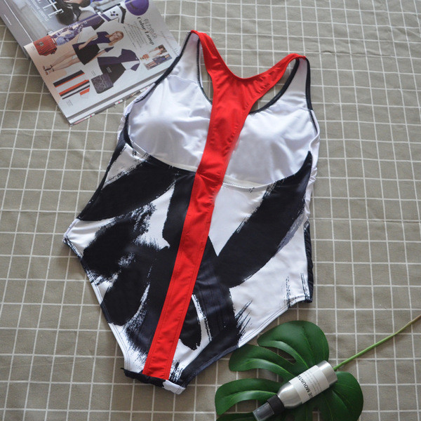 Costum de baie intreg alb-negru marime mare pentru dama