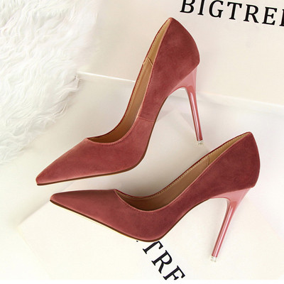 Pantofi de dama eleganti din piele intoarsa cu toc inalt in mai multe culori