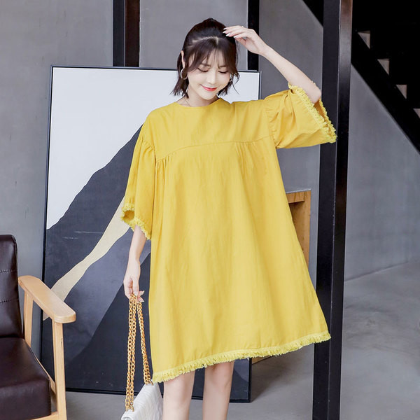 Rochie casual pentru gravide cu cravate de culoare galbena