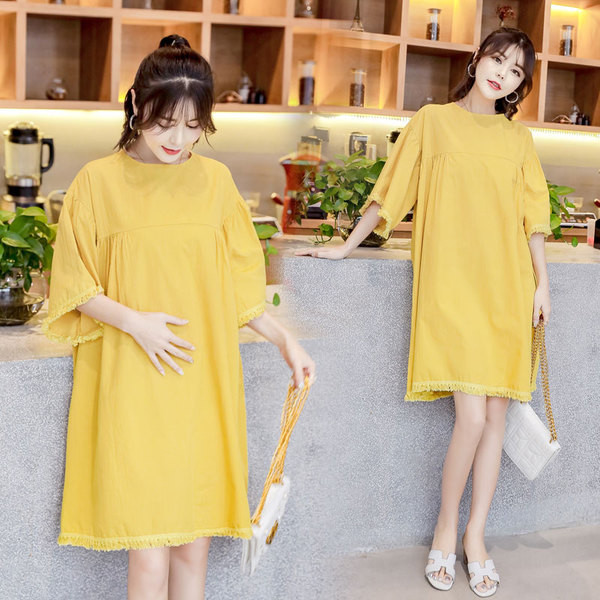 Rochie casual pentru gravide cu cravate de culoare galbena