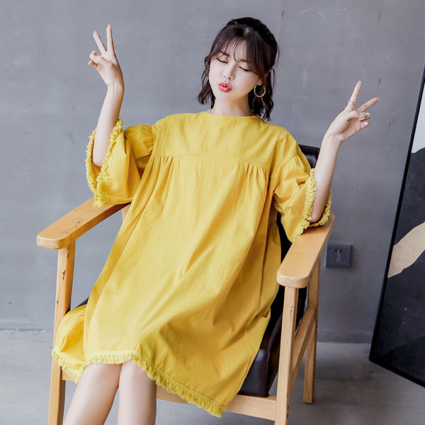 Rochie casual pentru gravide cu cravate de culoare galbena