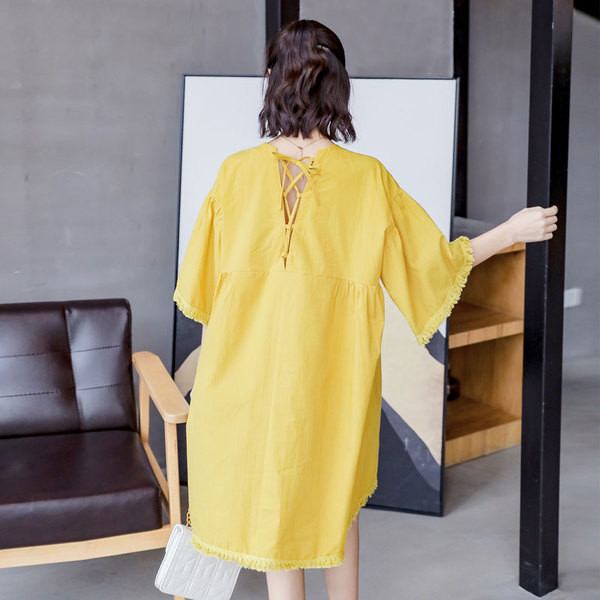 Rochie casual pentru gravide cu cravate de culoare galbena