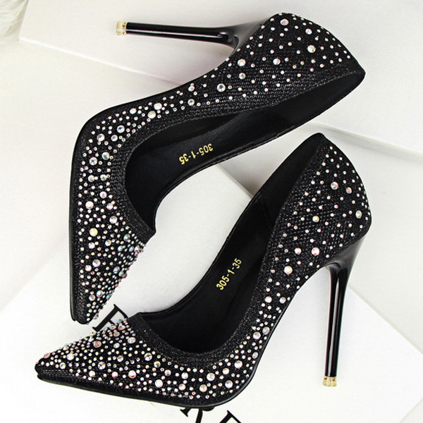 Pantofi eleganti de dama cu toc inalt cu pietre in mai multe culori