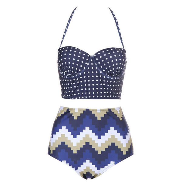 Ретро дамски бански от две части с бикини висока талия