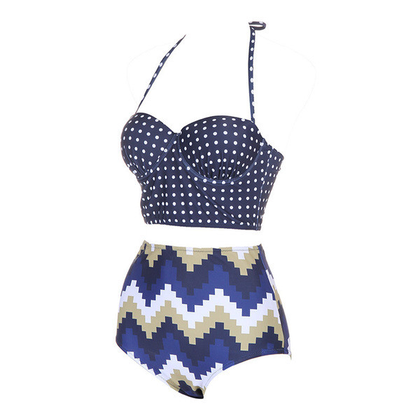 Ретро дамски бански от две части с бикини висока талия