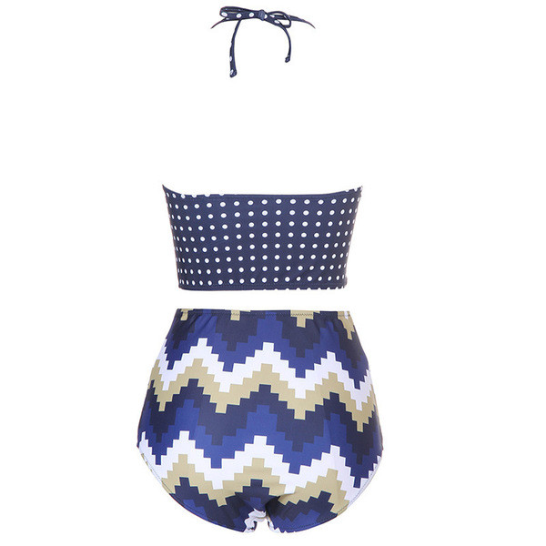 Ретро дамски бански от две части с бикини висока талия