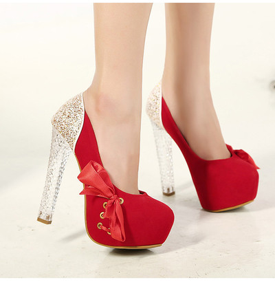 Pantofi moderni de dama cu toc de cristal si panglica din satin in mai multe culori