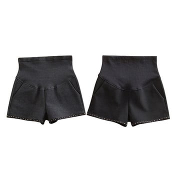 Κοντά παντελόνια για εγκύους με μεταλλική διακόσμηση σε μαύρο και γκρι χρώμα