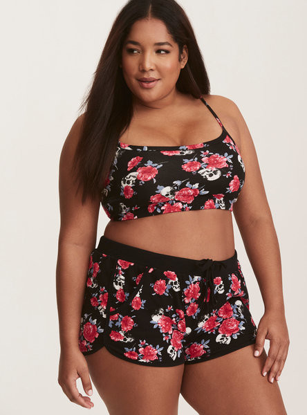 Μεγάλο μέγεθος γυναικείο μαγιό δύο τεμαχίων με λουλούδια και κρανία