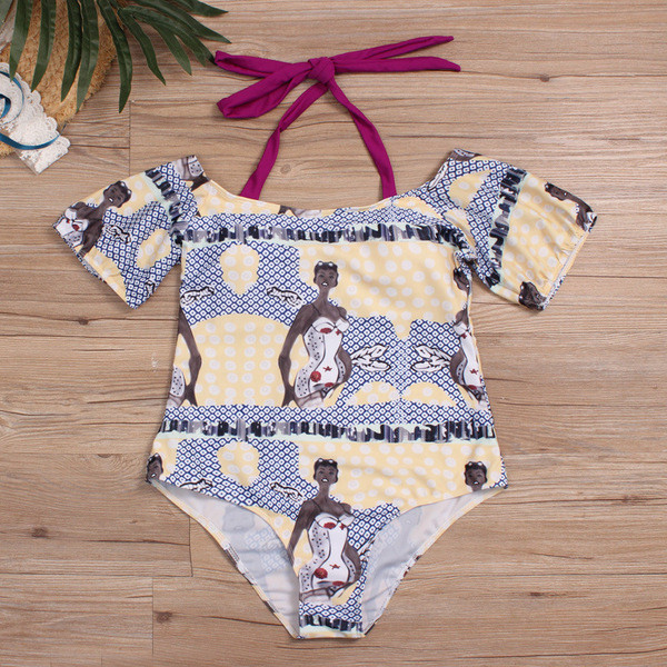 Costum de baie de marime mare pentru damă, cu mâneci căzute