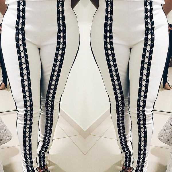 Pantaloni de dama la moda cu cravate incrucisate in doua culori