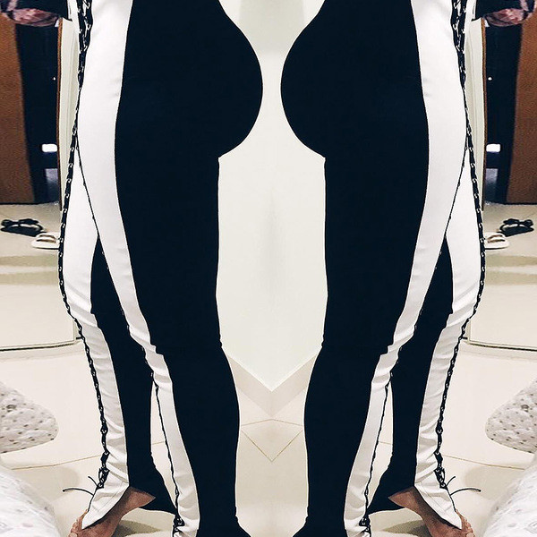 Pantaloni de dama la moda cu cravate incrucisate in doua culori