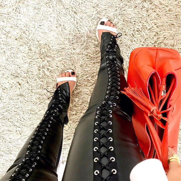 Pantaloni de dama la moda cu cravate incrucisate in doua culori