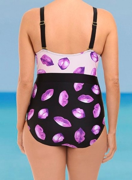 Costum de baie intreg de dama marime mare cu pupici aplicate