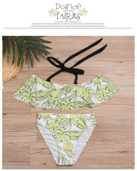 Costum de baie de dama model retro marime mare in doua parti cu motive florale