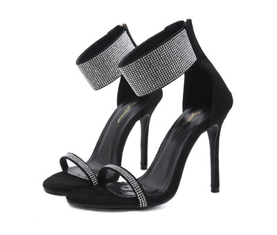 Sandale de dama elegante cu toc inalt si pietre de decor in doua culori