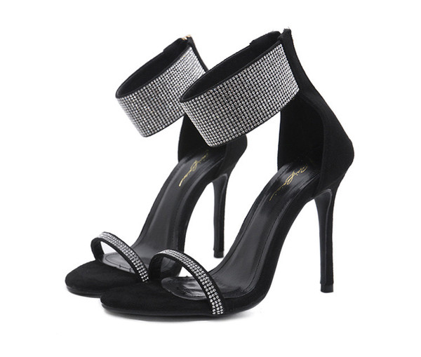 Sandale de dama elegante cu toc inalt si pietre de decor in doua culori