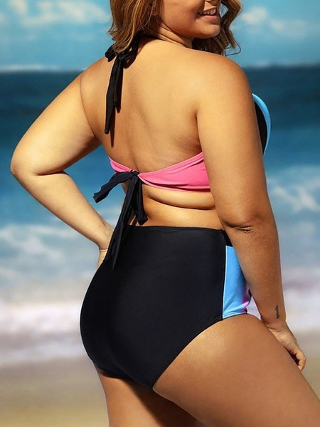 Costum de baie mare din două piese cu bikini cu talie înaltă