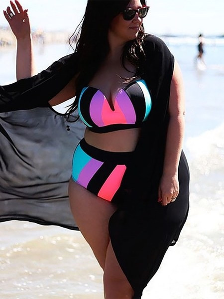 Costum de baie mare din două piese cu bikini cu talie înaltă