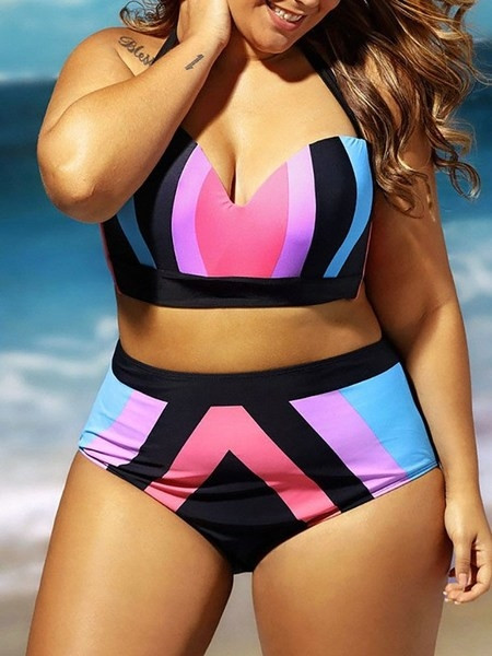 Costum de baie mare din două piese cu bikini cu talie înaltă