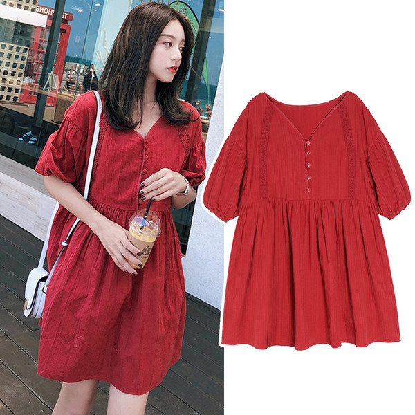 Rochie scurta de culoare rosie cu maneci 3/4 pentru gravide