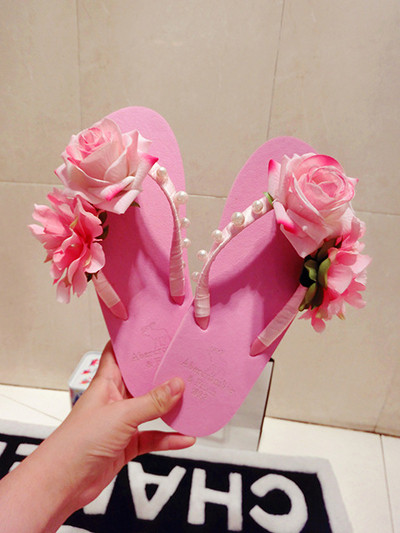 Papuci de plaja dama cu decor 3D